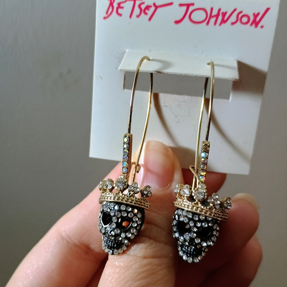 Betsey Johnson Gold and Silver Skull Earrings